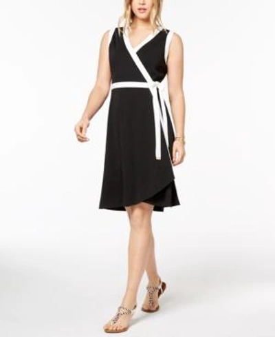 Tommy Hilfiger Colorblocked Wrap Dress, Created For Macy's In Black/ivory