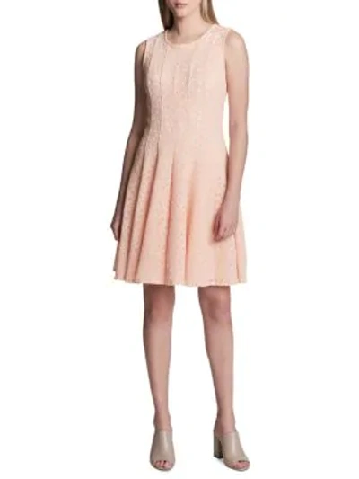 Calvin Klein Perforated Sleeveless Fit & Flare Dress In Nectar