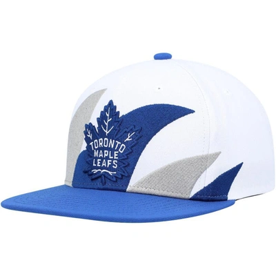 Mitchell & Ness Men's  White, Blue Distressed Toronto Maple Leafs Vintage-like Sharktooth Snapback Ha In White,blue