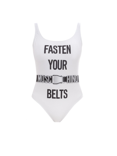 Moschino White 'fasten Your Belts' One-piece Swimsuit
