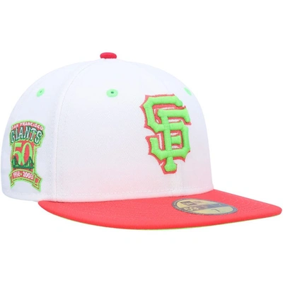 New Era Men's  White And Coral San Francisco Giants 50th Anniversary Strawberry Lolli 59fifty Fitted In White,coral