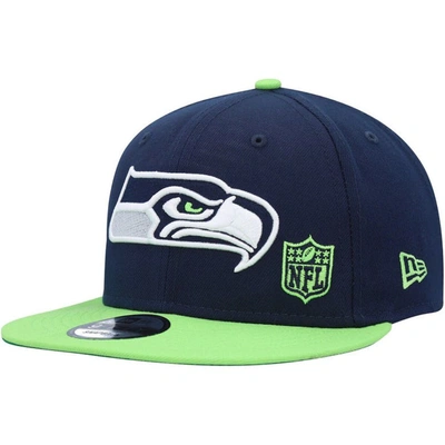 New Era Men's  College Navy, Neon Green Seattle Seahawks Flawless 9fifty Snapback Hat In Navy,neon Green