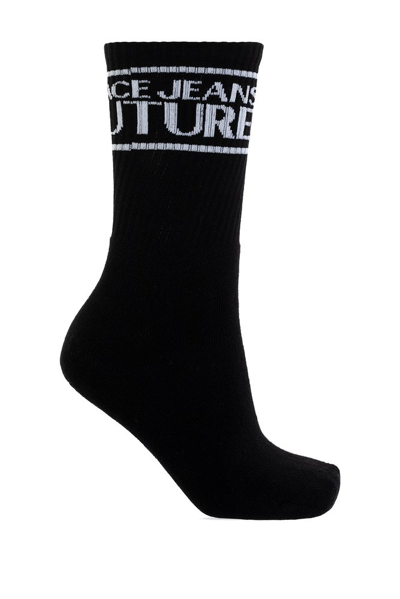Versace Jeans Couture Logo Intarsia Stretched Socks In Black
