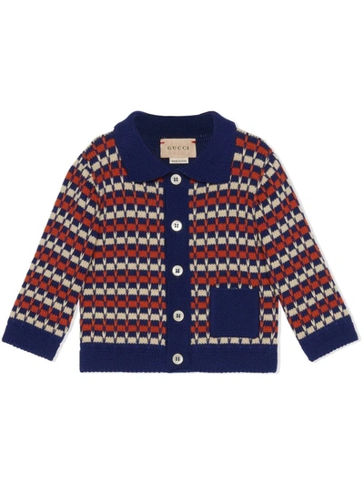 Gucci Baby Striped Tuck Stitch Cotton Cardigan In Blue/red