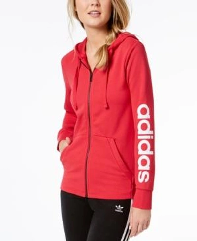 Adidas Originals Adidas Essentials Linear Hoodie In Real Coral / White