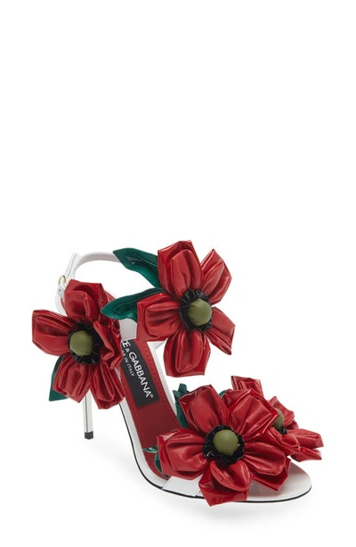 Dolce & Gabbana Vernice Flower Slingback Sandals In White