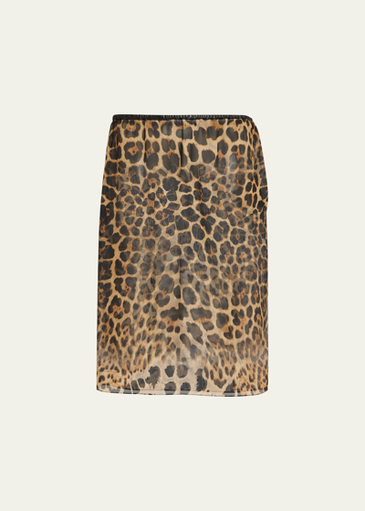 Saint Laurent Sheer Overlay Leopard-print Skirt In Multicolor