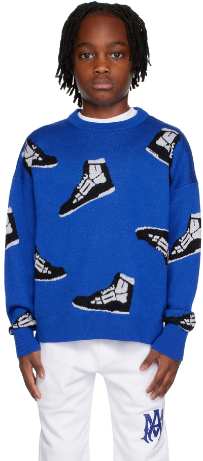 Amiri Kids' Boy's Sneaker Intarsia Crewneck Sweater In Blue