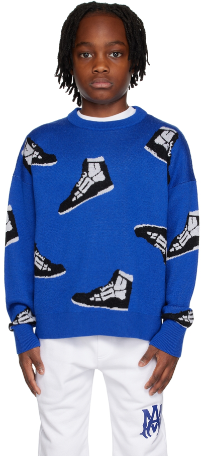 Amiri Kids' Boy's Trainer Intarsia Crewneck Jumper In Blue