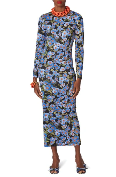 Carolina Herrera Floral Print Long Sleeve Midi Dress In Multi