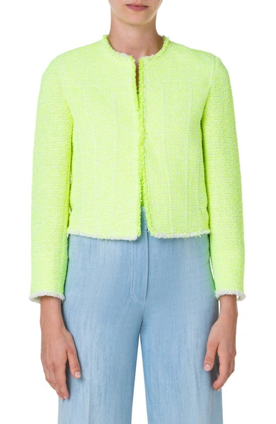 Akris Punto Neon Cotton Blend Boxy Bouclé Crop Jacket In Neon Yellow