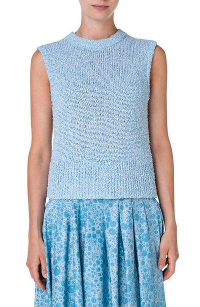 Akris Punto Boucle Knit Top In Ice Blue Denim Cream