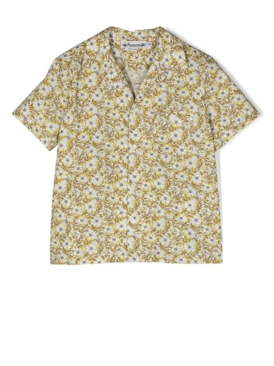 Bonpoint Kids' Floral-print Short-sleeve Shirt In Yellow