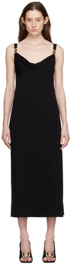 Versace Medusa Plaque Scoop Back Midi Dress In Black