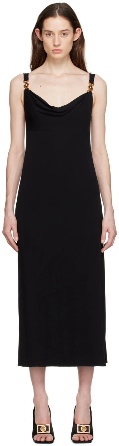 Versace Medusa Plaque Midi Dress In Negro