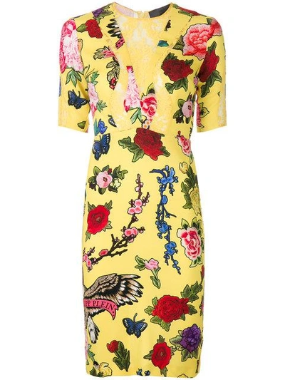 Philipp Plein Floral Fitted Dress