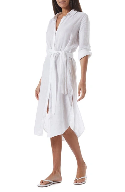 Melissa Odabash Dania Linen Shirt Dress In White