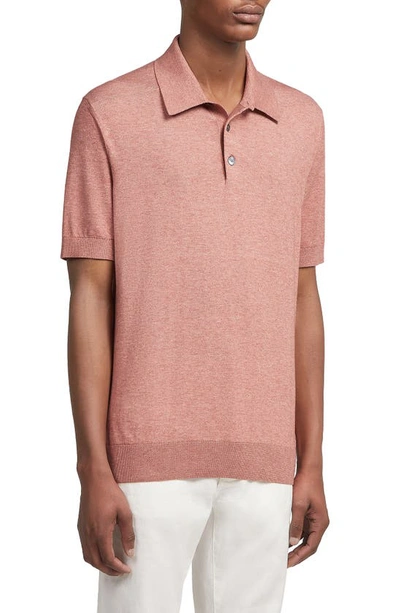 Zegna Light Burgundy Baby Island Cotton And Cashmere Knit Short-sleeve Polo In Pink