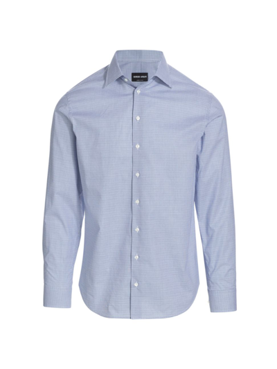 Giorgio Armani Men's Plaid Cotton Dress Shirt In Blue