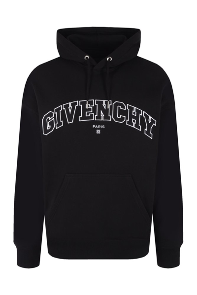 Givenchy Logo刺绣棉连帽衫 In Black