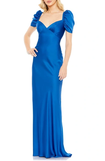 Ieena For Mac Duggal Sweetheart Neck Satin Charmeuse Gown In Sapphire