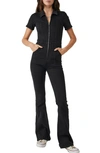 Free People Jayde Flare Leg Denim Jumpsuit In Black Mamba