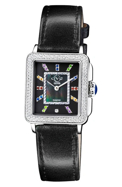 Gv2 Padova Diamond Leather Strap Watch, 27mm X 30mm In Black