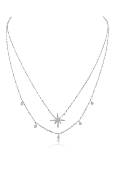 Cz By Kenneth Jay Lane Double Row Cz Star & Drop Pendant Necklace In Clear/silver