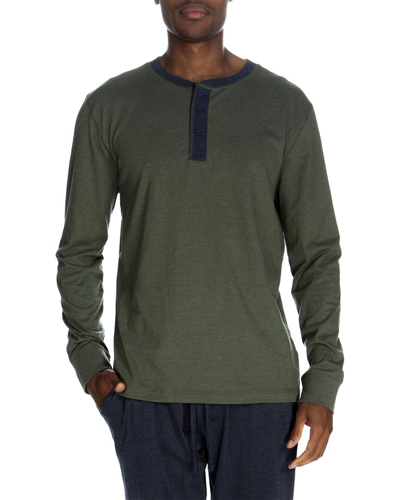 Unsimply Stitched 3 Button Lounge Henley Shirt - Contrast Piping In Green
