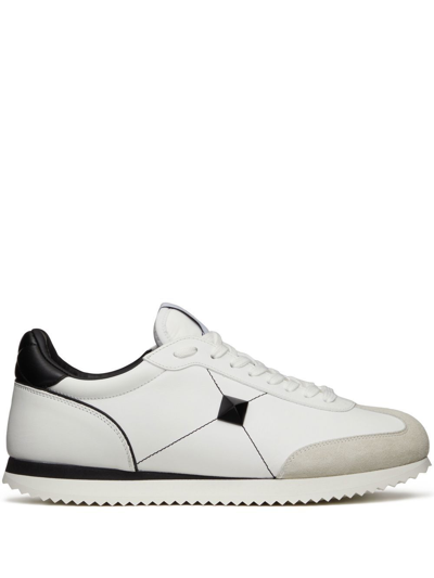Valentino Garavani White Leather Sneakers With Green Details