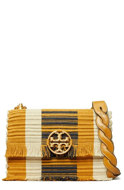 Tory Burch Yellow Striped Woven Shoulder Bag