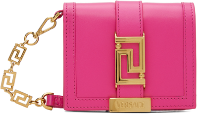 Versace Pink Greca Goddess Leather Chain Wallet