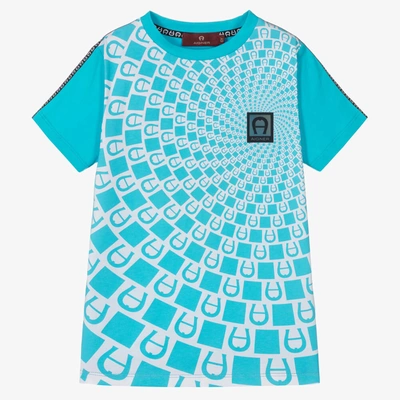 Aigner Babies'  Boys Turquoise Blue Cotton Logo T-shirt