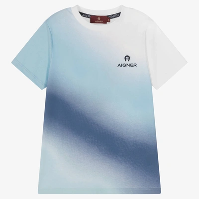 Aigner Babies'  Boys Blue Ombré Cotton Logo T-shirt