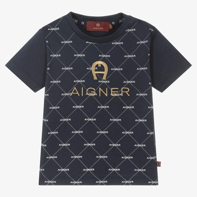 Aigner Baby Boys Navy Blue Cotton Logo T-shirt