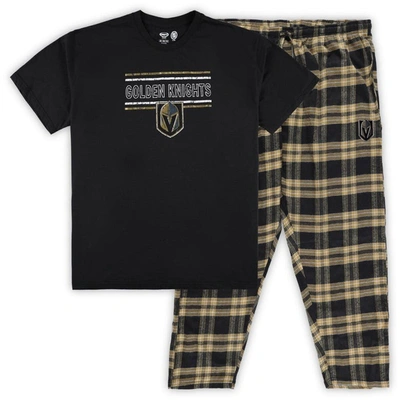 Profile Men's Black, Gold Vegas Golden Knights Big And Tall T-shirt And Pajama Pants Sleep Set In Black,gold
