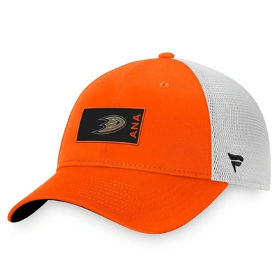 Fanatics Branded Orange/white Anaheim Ducks Authentic Pro Rink Trucker Snapback Hat In Orange,white