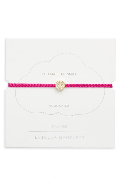 Estella Bartlett - Pave Smiley Cord Bracelet Fuchsia In Gold