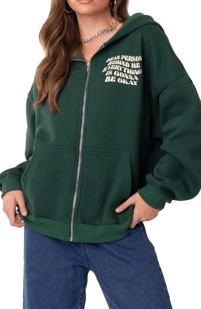 Edikted Everything's Okay Graphic Hoodie In Green