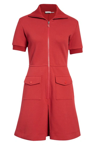 Moncler Punto Milano Zip Front Dress In Red