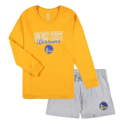 Concepts Sport Gold/heather Grey Los Angeles Lakers Plus Size Long Sleeve T-shirt And Shorts Sleep S