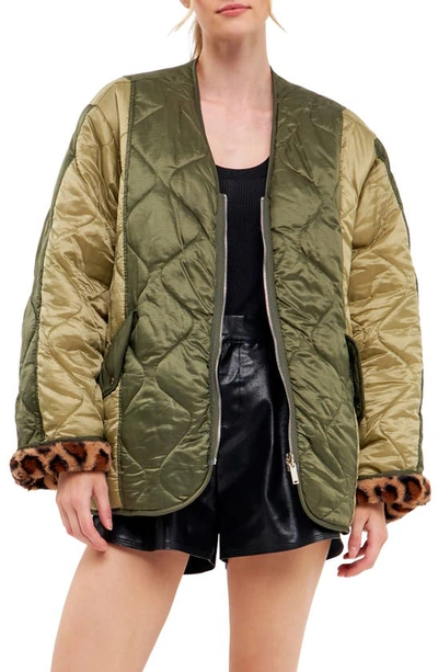 English Factory Oversize Quilted Ripstop Jacket In Olive