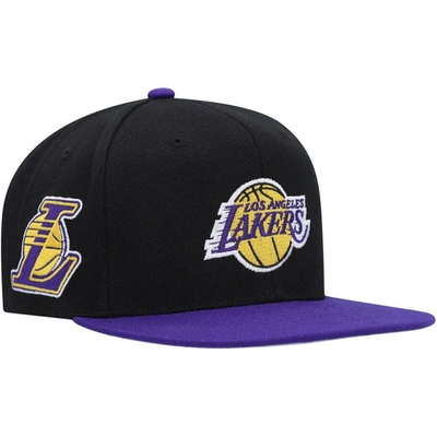 Mitchell & Ness Men's  Black, Purple Los Angeles Lakers Side Core 2.0 Snapback Hat In Black,purple