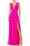Ieena For Mac Duggal V-neck Sleeveless Gown In Hot Pink