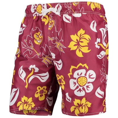 Wes & Willy Men's  Maroon Arizona State Sun Devils Floral Volley Swim Trunks