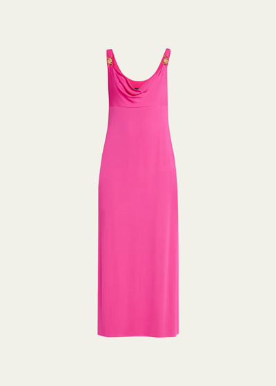 Versace Jersey Cowl-neck Gown In Glossy Pink