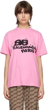 Balenciaga Medium Fit T-shirt With Dyed Logo In Pink,black