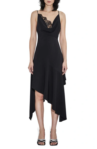 Et Ochs Kala Cowl-neck Lace-trim Handkerchief Midi Dress In Black