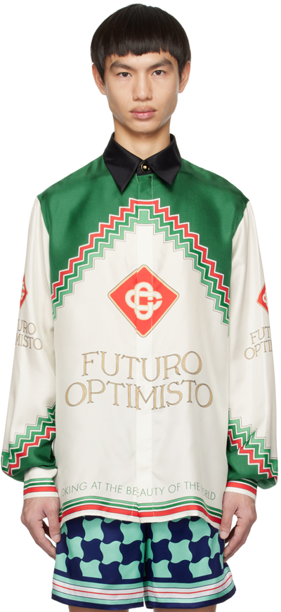 Casablanca Futuro Optimisto Print Silk Twill Shirt In Green