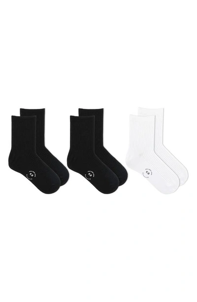 K. Bell Socks 3-pack Ribbed Short Crew Socks In Black/ White